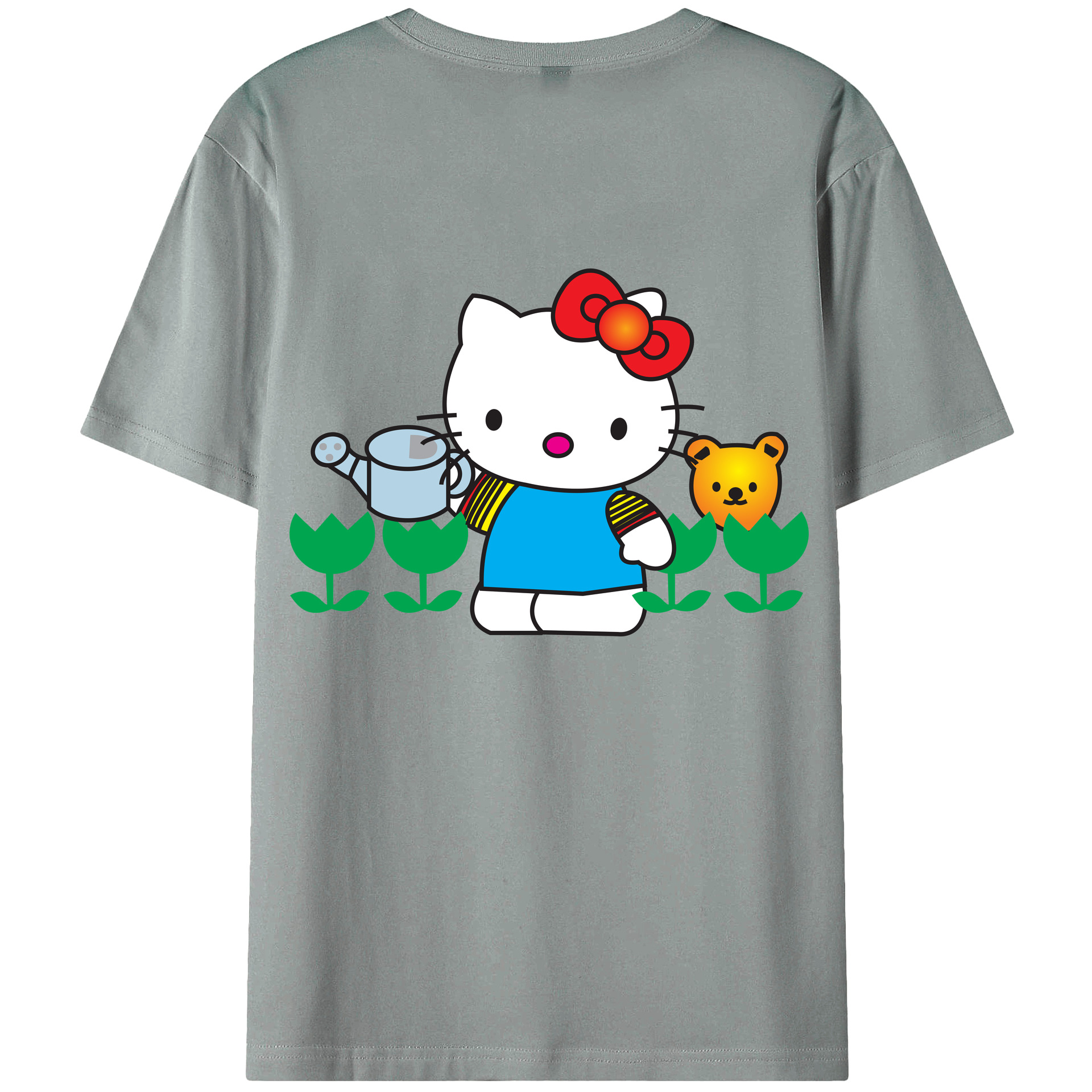 （画像用） Hello Kitty ハローキティ 綿100％ メンズ半袖Tシャツ（バックプリント） 通気性